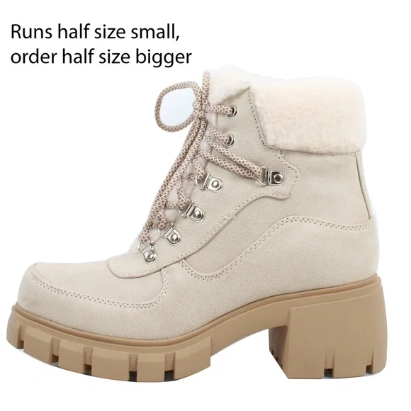 Ice Faux Suede Shearling Trim Lug Winter Ankle Bootie - Picture 3 of 6